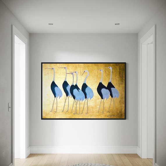 Hand Painted Japanese Crane Painting: Any Size Gold Leaf Bird Art