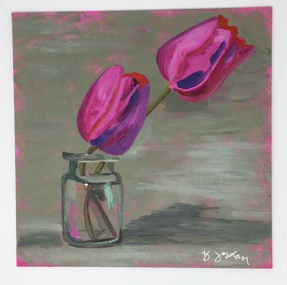 Original Tulip Painting, Large Art, Hand Painted in US, Hot Pink Art, Any Size