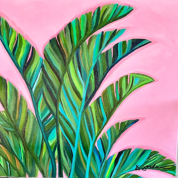Original Painting, Original Palm Painting, Wall Art, Hand Painted in the US, Pink Art, Desert Art, Any Size