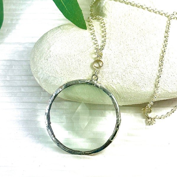 Magnifying Glass Necklace, Silver Monocle Necklace, Made In USA