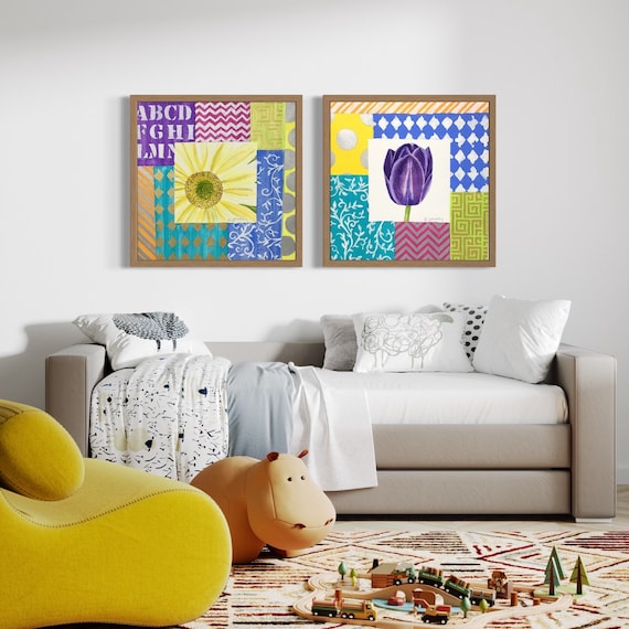 Original Painting Set, Original Floral Paintings, Framed Large Art, Hand Painted in US, Any Size