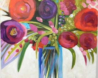 Original Painting, Original Floral Painting, Wall Art, Hand Painted in US, Any Size