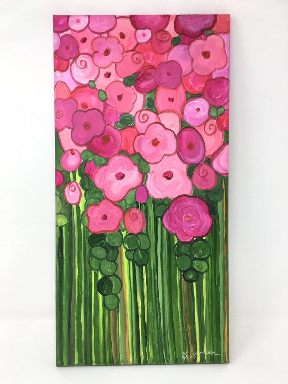 Original Painting, Hand Painted Abstract Floral, Pink Wall Art, Hand Painted in the US, Art Set, Any Size