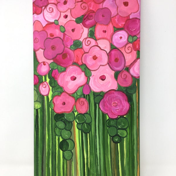 Original Painting, Hand Painted Abstract Floral, Pink Wall Art, Hand Painted in the US, Art Set, Any Size