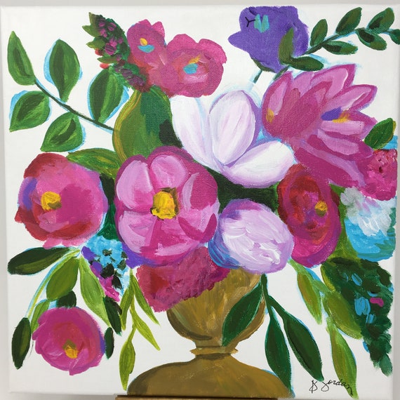 Original Painting, Original Floral Painting, Wall Art, Hand Painted in US, Pink Art, Any Size