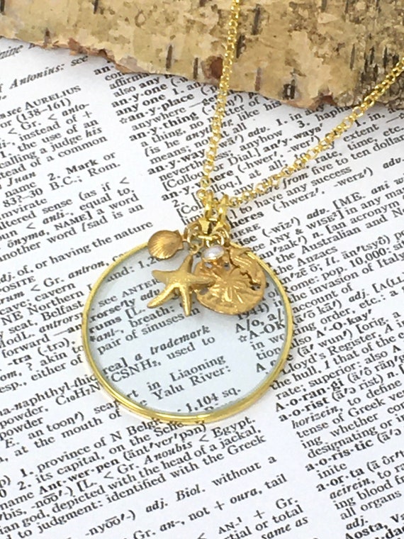 Gold Magnifying Glass Necklace, Gold Monocle Necklace, Made In USA