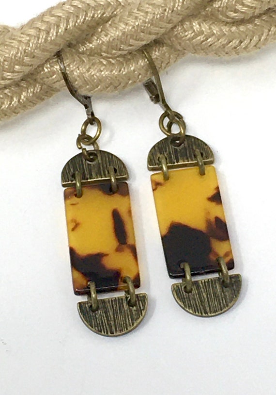 Tortoise Shell Earrings with Antique Brass Detail