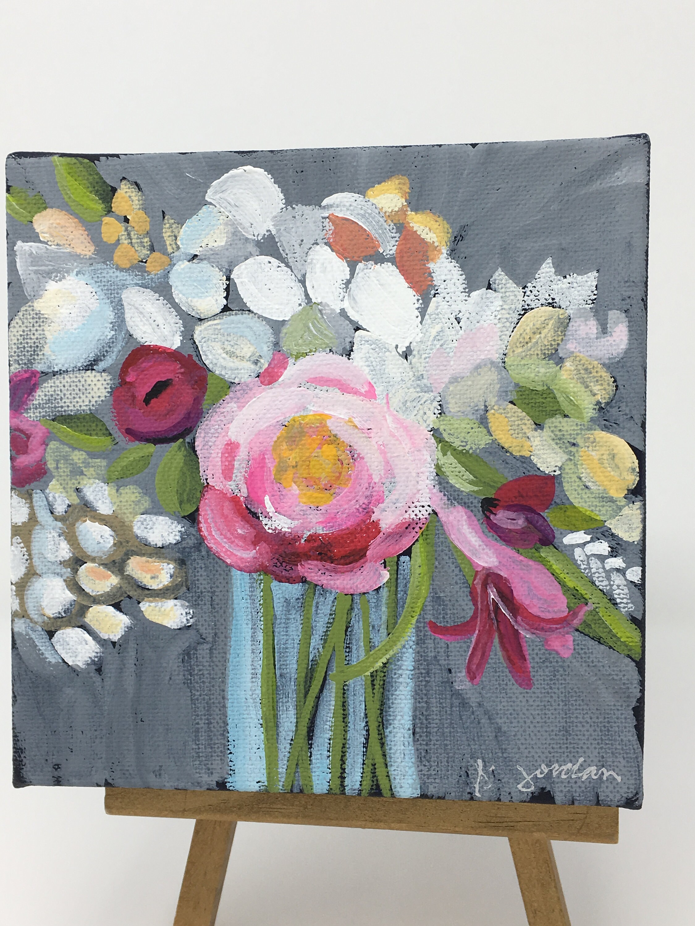 Abstract Floral Original Painting, Gray Original Floral Painting, Wall