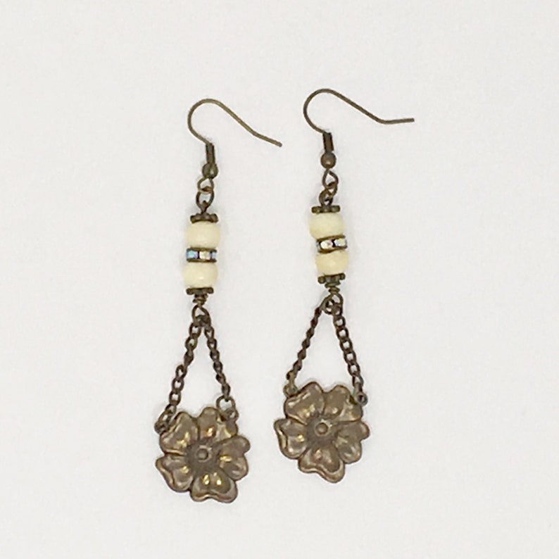 Antique Brass Flower Earrings Etsy