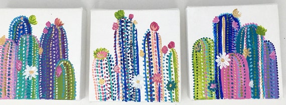 Original Painting Set, Original Cactus Paintings, Wall Art, Hand Painted in US, Desert Art, Pink Art, Any Size