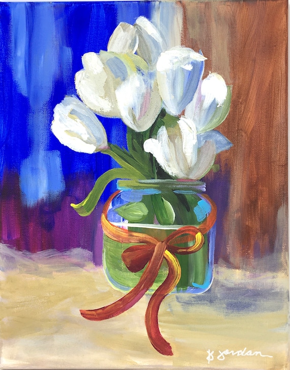 Original Painting, Original White Tulip Painting, Wall Art, Hand Painted in US, Any Size