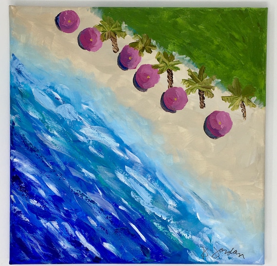Original Beach PaintingOriginal Beach umbrella painting, Large Art, Hand Painted in the US, Any Size