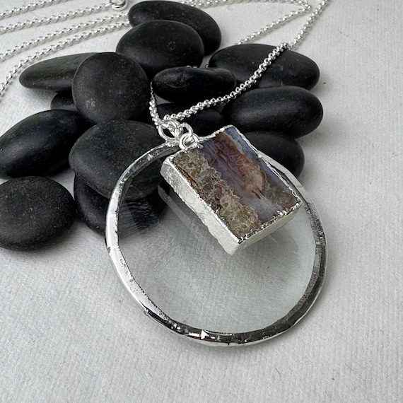 Sterling Silver Magnifying Glass Necklace, Silver Monocle Necklace, Made In the USA