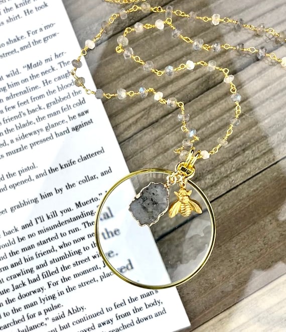 Gold Magnifying Glass Necklace, Gold Monocle Necklace, Made In USA