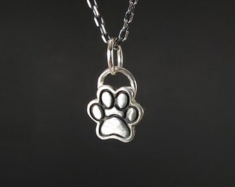 Minimalist Paw Charm Necklace ~ hand cut, sterling silver, dog lover gift