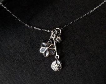 Charm Trio Necklace ~ floral, handmade, sterling silver, one of a kind, sweet and dainty