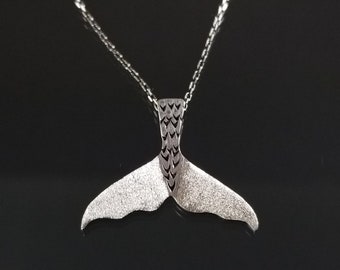 Mermaid Tail Necklace ~ Hand cut and hand stamped in sterling silver