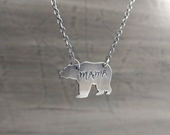 Mama Bear Necklace ~ gift for mom or new mom to be, handmade, sterling silver or copper