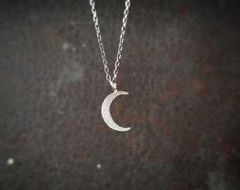 Tiny Crescent Moon Necklace ~ hand cut, shimmery texture, sterling silver, minimalist necklace