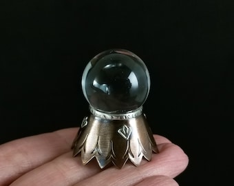 Mini Crystal Ball  ~ Flourish accents, crystal quartz sphere, bronze, sterling silver, handmade base
