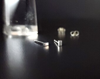 Minimalist Tiny Rectangle Studs ~ hand cut, sterling silver