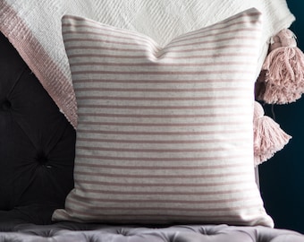 Blush Farmhouse Throw Pillow - Pillow / Winter Pillow Cover / Housewarming Gift / Decorative Pillows / Winter Decor  / Striped Throw Pillow