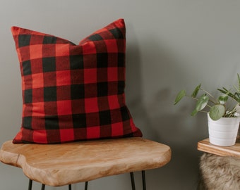 Buffalo Check Flannel Pillow - Plaid Pillow Cover / Decorative Pillows / Fall Decor / Farmhouse Pillow / Housewarming Gift Red Buffalo Check