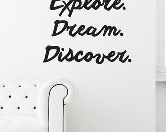 Explore Dream Discover - Vinyl Wall Decal Wanderlust Home Decor Adventure Lover Travel Addict Gold Office Decor Wall Lettering Gift Ideas