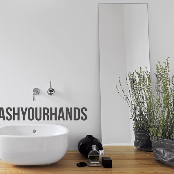 Bathroom Wall Decal - WashYourHands - Wall Lettering Wall Sticker Wash Your Hands Wall Art Home Decor Kitchen Decor Housewares Hashtag