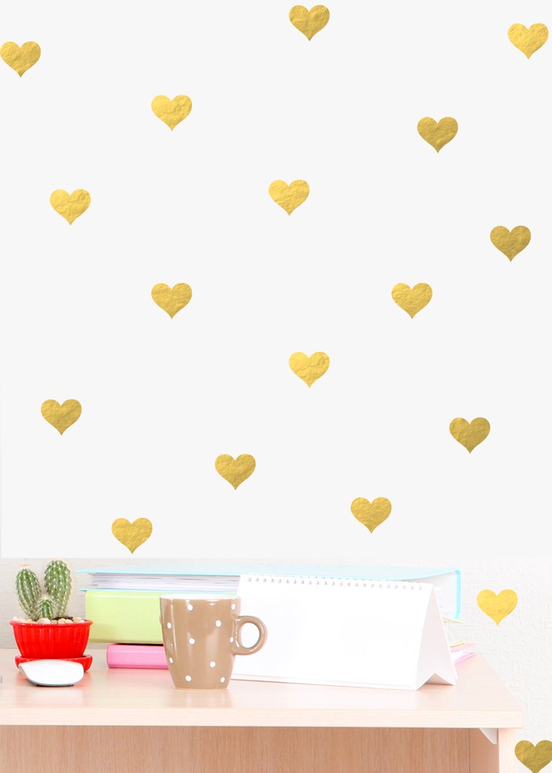 Mini Heart Wall Decal Chic Home Decor Bedroom Wall Decals Gold Office Art Modern Gold Hearts Gift Ideas Tiny Hearts Gold Office Decor image 1