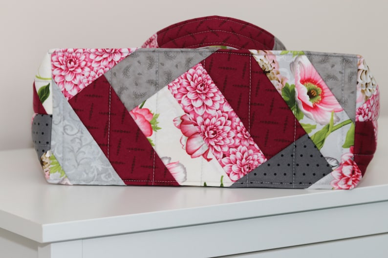 Candice Quilted Tote: shopper flat bottom double padded straps quilted padded pieced buttonloop closure inside zip pocket bookbag