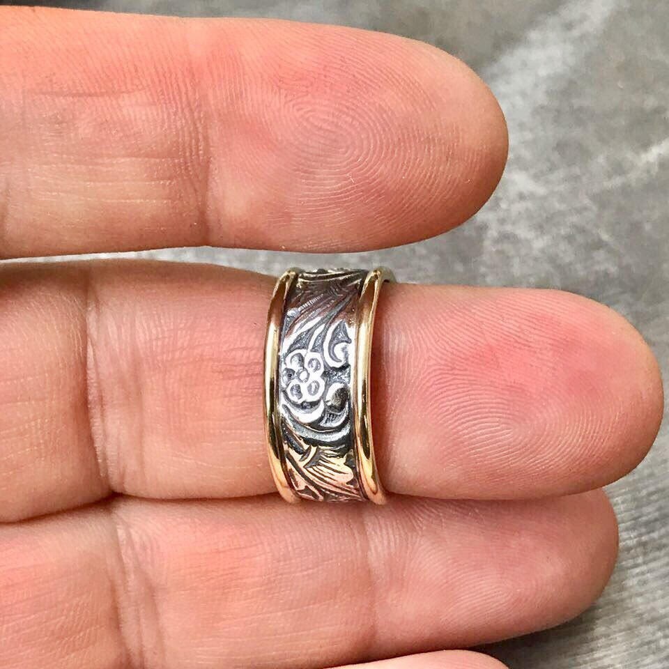 Two tone Floral ring floral wedding Ring woodland ring | Etsy