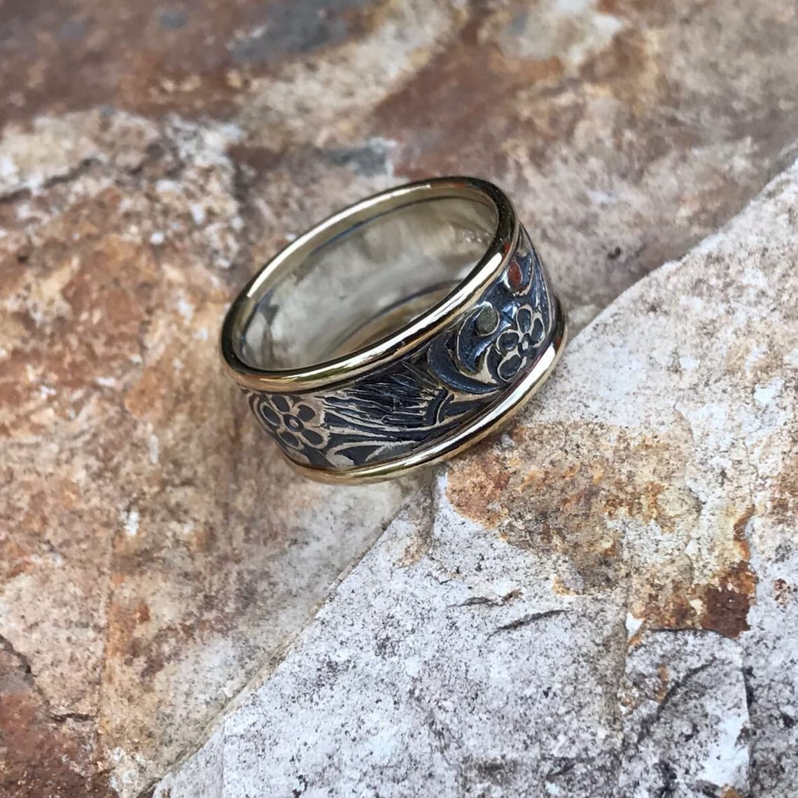 Two tone Floral ring floral wedding Ring woodland ring | Etsy
