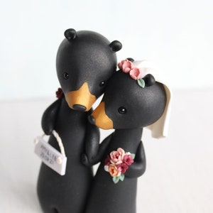 Black Bear Wedding Cake Topper - personalized animal polymer clay cake topper and keepsake for woodland and rustic wedding