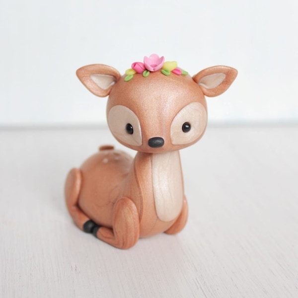 Fawn Woodland Clay Cake topper and keepsake - perfect for woodland theme baby shower or first birthday - deer figurine by Heartmade Cottage