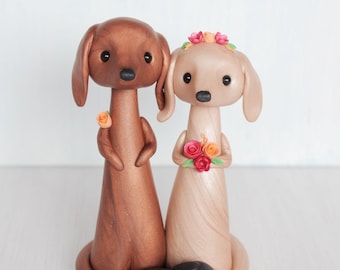 Dachshund Dog Wedding Cake Topper - wiener dog, badger dog, sausage dog figurine by Heartmade Cottage