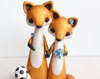Fox Wedding Cake Topper - personalized fox polymer clay cake topper and keepsake for woodland rustic and chic wedding theme