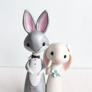 Rabbit Wedding Cake Topper - personalized animal clay cake topper and keepsake - bunny figurine by Heartmade Cottage; woodland wedding