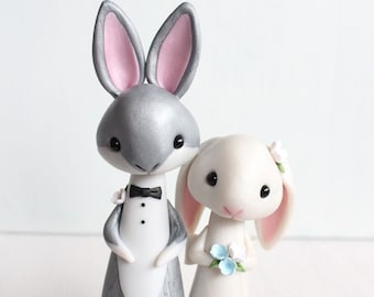 Rabbit Wedding Cake Topper - personalized animal clay cake topper and keepsake - bunny figurine by Heartmade Cottage; woodland wedding