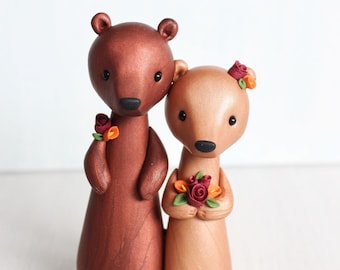 Autumn Bear Wedding Cake Topper - Fall Woodland Wedding Cake Topper and keepsake by Heartmade Cottage