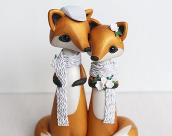 Fox Wedding Cake Topper - winter wedding polymer clay cake topper and keepsake by Heartmade Cottage