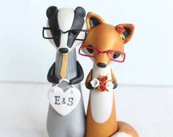 Badger and Fox Wedding Cake Topper - woodland wedding cake topper and keepsake by Heartmade Cottage; rustic wedding, outdoor wedding