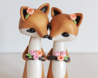 Same Sex Fox Wedding Cake Topper - polymer clay woodland cake topper by Heartmade Cottage - Woodland wedding - rustic wedding