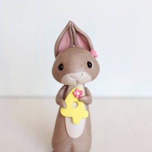 Bunny Rabbit Birthday Cake Topper - personalised polymer clay figurine by Heartmade Cottage