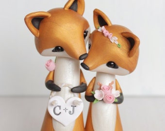 Personalised Fox Wedding Cake Topper - perfect for woodland wedding, animal clay cake topper and keepsake - figurine by Heartmade Cottage