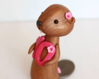 Beaver Birthday Cake Topper - personalised polymer clay figurine by Heartmade Cottage