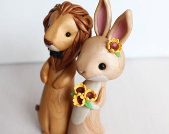 Lion and Rabbit Wedding Cake Topper and keepsake, ornament by Heartmade Cottage; personalised cake toppers and ornaments