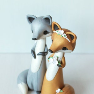 Silver and Red Fox Wedding Cake Topper - polymer clay cake topper and keepsake by Heartmade Cottage; woodland wedding, rustic wedding