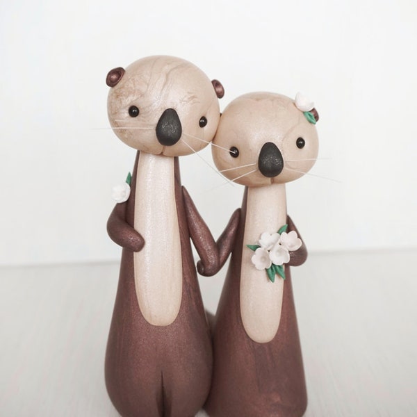 Sea Otter Wedding Cake Topper - animal wedding cake topper - clay figurine by Heartmade Cottage; cute otter cake topper; significant otters