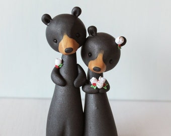 Black Bear Wedding Cake Topper - winter wedding cake topper - Christmas wedding - woodland wedding - clay figurine by Heartmade Cottage